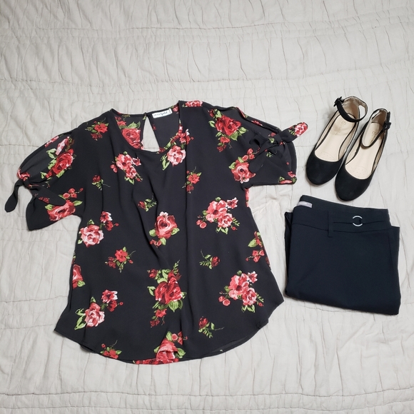 Live to Be Spoiled Tops - Black Top w/Red Roses